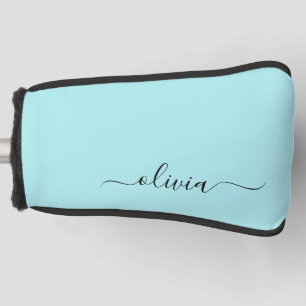 Aqua Blue Teal Modern Script Girly Monogram Name Golf Head Cover