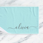 Aqua Blue Teal Modern Script Girly Monogram Name Hand Towel<br><div class="desc">Aqua Blue Teal Simple Script Monogram Name bathroom Towels. This makes the perfect sweet 16 birthday,  wedding,  bridal shower,  anniversary,  baby shower or bachelorette party gift for someone that loves glam luxury and chic styles.</div>