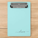 Aqua Blue Teal Modern Script Girly Monogram Name Mini Clipboard<br><div class="desc">Aqua Blue Teal Name Planning Clipboard. This makes the perfect sweet 16 birthday,  wedding,  bridal shower,  anniversary,  baby shower or bachelorette party gift for someone that loves glam luxury and chic styles.</div>