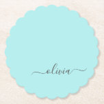 Aqua Blue Teal Modern Script Girly Monogram Name Paper Coaster<br><div class="desc">Aqua Blue Teal Simple Script Monogram Name Paper Coasters. This makes the perfect graduation,  birthday,  wedding,  bridal shower,  anniversary,  baby shower or bachelorette party gift for someone that loves glam luxury and chic styles.</div>