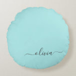 Aqua Blue Teal Modern Script Girly Monogram Name Round Cushion<br><div class="desc">Aqua Blue Teal Simple Script Monogram Name Pouf Pillow. The pillow makes the perfect sweet 16 birthday,  wedding,  bridal shower,  baby shower or bachelorette party gift for someone decorating her room in rose gold.</div>