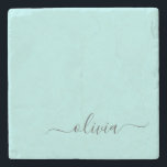 Aqua Blue Teal Modern Script Girly Monogram Name Stone Coaster<br><div class="desc">Aqua Blue Teal Simple Script Monogram Name Stone Tile. This makes the perfect graduation,  sweet 16 birthday,  wedding,  bridal shower,  anniversary,  baby shower or bachelorette party gift for someone that loves glam luxury and chic styles.</div>