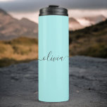 Aqua Blue Teal Modern Script Girly Monogram Name Thermal Tumbler<br><div class="desc">Aqua Blue Teal Simple Script Monogram Name Drink Tumbler. This makes the perfect sweet 16 birthday,  wedding,  bridal shower,  anniversary,  baby shower or bachelorette party gift for someone that loves glam luxury and chic styles.</div>
