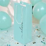 Aqua Blue Teal Modern Script Girly Monogram Name Wine Gift Bag<br><div class="desc">Aqua Blue Teal Simple Script Monogram Name Gift Bag. This makes the perfect sweet 16 birthday,  wedding,  bridal shower,  anniversary,  baby shower or bachelorette party gift bag for someone that loves glam luxury and chic styles.</div>