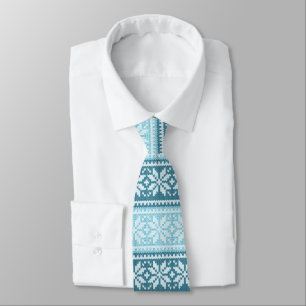 Aqua Blue Teal Poinsettia Christmas Pattern Tie