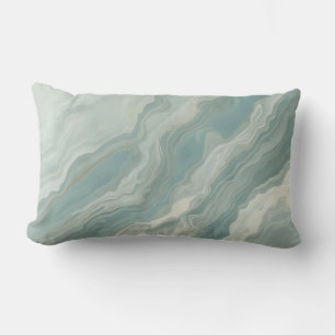 Aqua Blue Teal Sage Green Abstract Print Lumbar Cushion