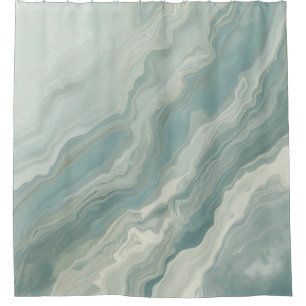 Aqua Blue Teal Sage Green Abstract Print Shower Curtain