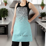 Aqua Blue Teal Silver Glitter Monogram Apron<br><div class="desc">Aqua Blue - Teal and Silver Sparkle Glitter Brushed Metal Monogram Name Apron. This makes the perfect sweet 16 birthday,  wedding,  bridal shower,  anniversary,  baby shower or bachelorette party gift for someone that loves glam luxury and chic styles.</div>
