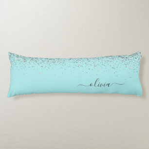 Aqua Blue - Teal Silver Glitter Monogram Body Cushion
