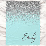 Aqua Blue Teal Silver Glitter Monogram Fleece Blanket<br><div class="desc">Aqua Blue Teal Silver Glitter Monogram Name and Initial Fleece Blanket. This makes the perfect sweet 16 birthday,  wedding,  bridal shower,  anniversary,  baby shower or bachelorette party gift for someone that loves glam luxury and chic styles.</div>
