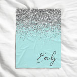 Aqua Blue Teal Silver Glitter Monogram Fleece Blanket<br><div class="desc">Aqua Blue Teal Silver Glitter Monogram Name and Initial Fleece Blanket. This makes the perfect sweet 16 birthday,  wedding,  bridal shower,  anniversary,  baby shower or bachelorette party gift for someone that loves glam luxury and chic styles.</div>
