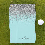 Aqua Blue Teal Silver Glitter Monogram Golf Towel<br><div class="desc">Aqua Blue Teal and Silver Sparkle Glitter Brushed Metal Monogram Name Golf Towel. This makes the perfect sweet 16 birthday,  wedding,  bridal shower,  anniversary,  baby shower or bachelorette party gift for someone that loves glam luxury and chic styles.</div>