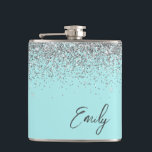 Aqua Blue Teal Silver Glitter Monogram Hip Flask<br><div class="desc">Aqua Blue Teal Silver Glitter Monogram Name and Initial Party Flask. This makes the perfect sweet 16 birthday,  wedding,  bridal shower,  anniversary,  baby shower or bachelorette party gift for someone that loves glam luxury and chic styles.</div>