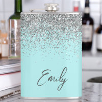 Aqua Blue Teal Silver Glitter Monogram