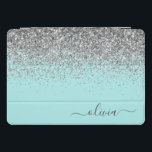 Aqua Blue Teal Silver Glitter Monogram iPad Pro Cover<br><div class="desc">Aqua Blue - Teal and Silver Sparkle Glitter Script Monogram Name Laptop Case. This makes the perfect sweet 16 birthday,  wedding,  bridal shower,  anniversary,  baby shower or bachelorette party gift for someone that loves glam luxury and chic styles.</div>