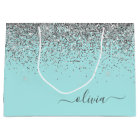 Aqua Blue Teal Silver Glitter Monogram