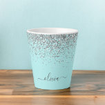 Aqua Blue Teal Silver Glitter Monogram Latte Mug<br><div class="desc">Aqua Blue - Teal and Silver Sparkle Glitter Script Monogram Name Latte Coffee Cup Mug. This makes the perfect sweet 16 birthday,  wedding,  bridal shower,  anniversary,  baby shower or bachelorette party gift for someone that loves glam luxury and chic styles.</div>