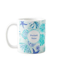 Aqua-blue-teal watercolor seashell-w/custom name