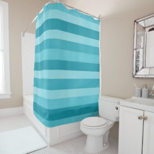Aqua Blue Textured Stripes Pattern Modern Shower Curtain