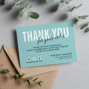 AQUA BLUE THANK YOU FOR YOUR ORDER SOCIAL ENCLOSURE CARD