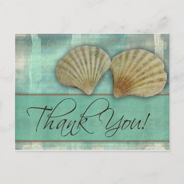 Aqua blue thank you - with sea shells postcard (Front)