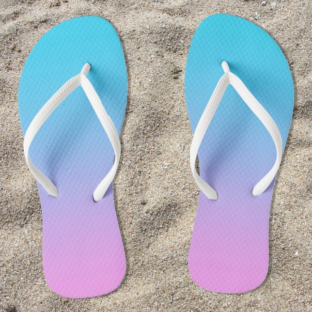 Aqua Blue to Pink Gradient Thongs (Aqua Blue to Pink Ombre Flip Flops for Her)