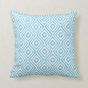 Aqua Blue Tribal Ikat Diamond Pattern Cushion
