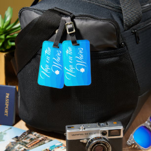 aqua blue tropical summer watercolor artistic luggage tag