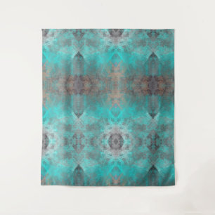 Aqua blue turquoise and grey distressed abstract  tapestry