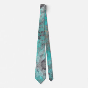 Aqua blue turquoise and grey distressed abstract tie