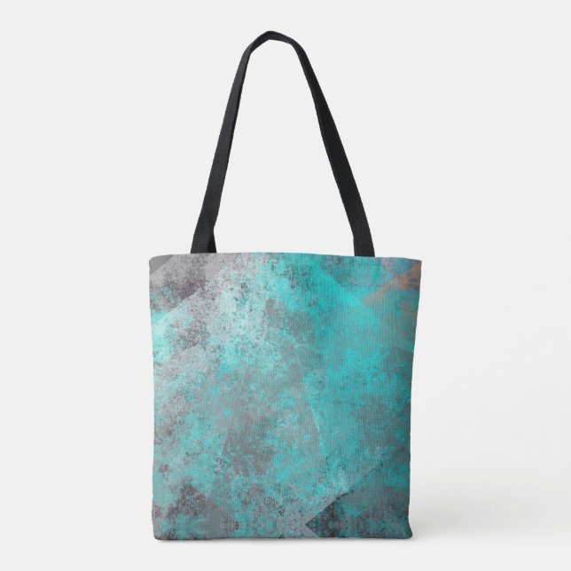 Aqua blue turquoise and grey distressed abstract  tote bag (Back)