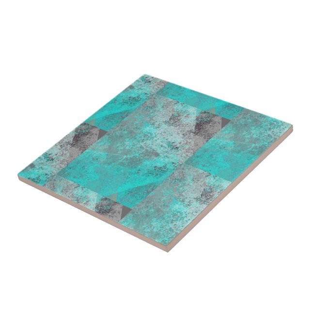 Aqua Blue Turquoise and Grey Distressed   Ceramic Tile (Side)