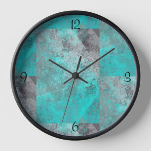 Aqua Blue Turquoise and Grey Distressed Clock