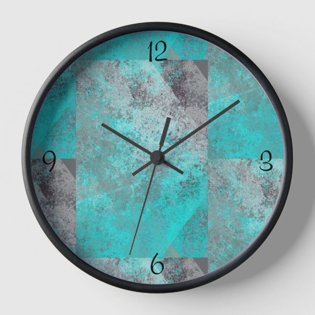 Aqua Blue Turquoise and Grey Distressed Clock (Front)