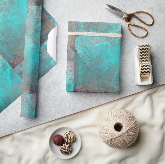 Aqua Blue Turquoise and Grey Modern Distressed  Wrapping Paper (Crafts)