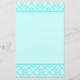 Aqua Blue Turquoise Damask Stationery