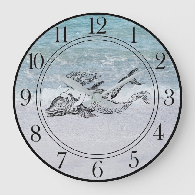 Aqua Blue Turquoise Mermaid  Large Clock (Front)
