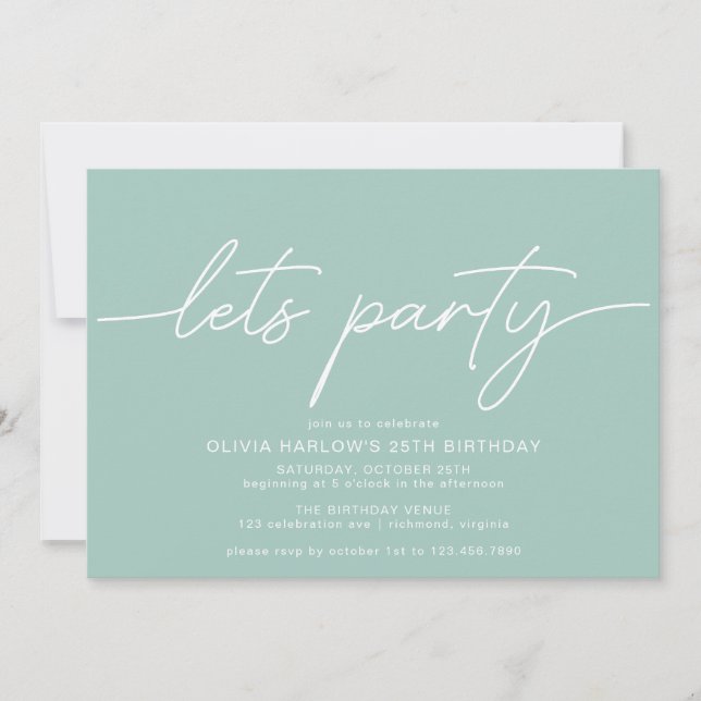 Aqua Blue Turquoise Simple Modern Any Age Birthday Invitation (Front)