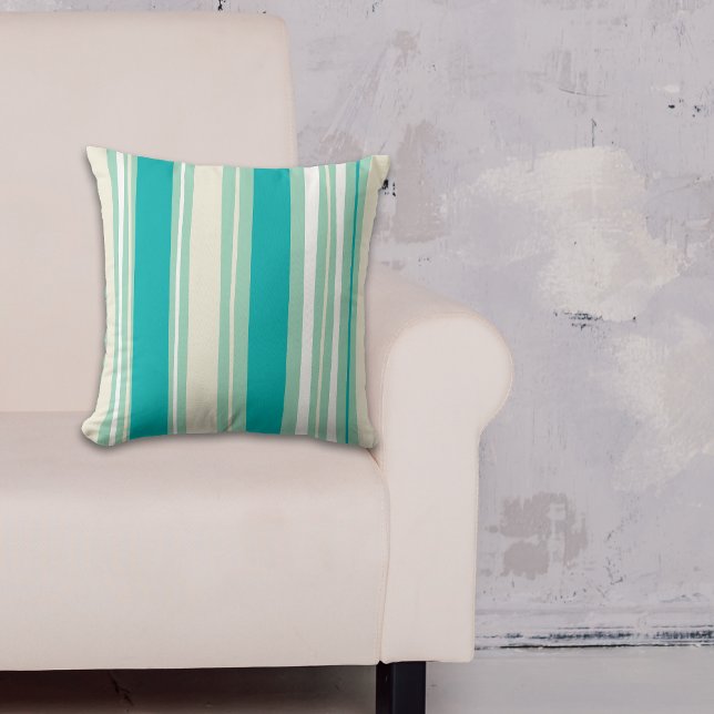 Aqua Blue Turquoise White Modern Stripes Pattern Cushion (Creator Uploaded)
