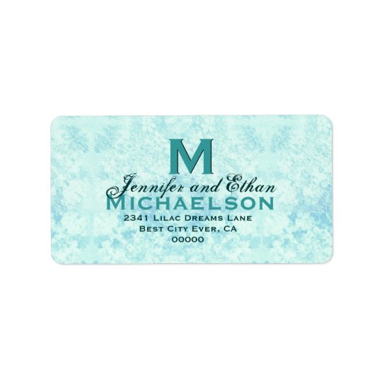 Aqua Blue Vintage Wedding Monogram Personalised Address Label