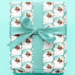 Aqua Blue Vintage Wink Black Santa Claus Christmas Wrapping Paper<br><div class="desc">custom roll of holiday wrapping paper adorned in a unique vintage and adorable retro graphic of an african american santa winking wearing a pretty robins egg blue / almost minty green coloured hat ,  featured in a seamless pattern print format. and maintains a monochromatic colour pallet</div>