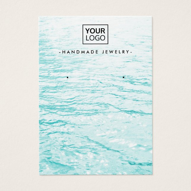 Aqua blue water custom logo earring display card (Front)