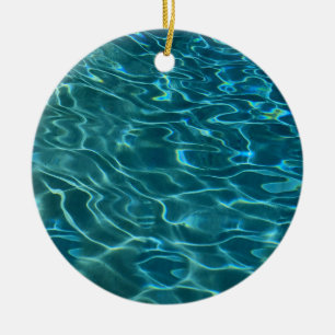 Aqua Blue Water Pattern Ceramic Ornament