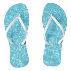 Aqua Blue Water White Slim Straps Adult Trendy Thongs