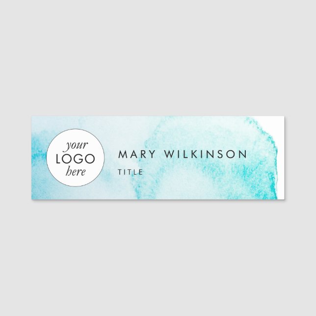 Aqua Blue Watercolor Background Badge (Front)
