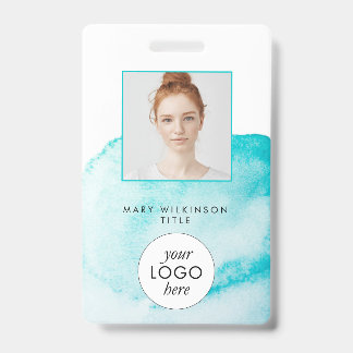 Aqua Blue Watercolor Background Badge ID Badge