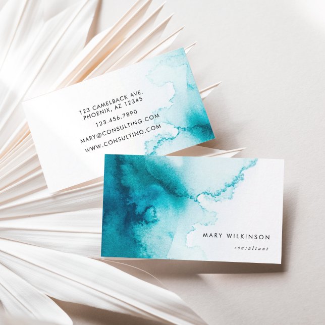 Aqua Blue Watercolor Background Business Card (Aqua Blue Watercolor Background Business Card)