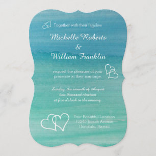 Aqua blue watercolor beach wedding invitations