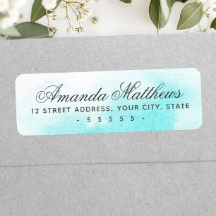 Aqua blue watercolor calligraphy script address return address label
