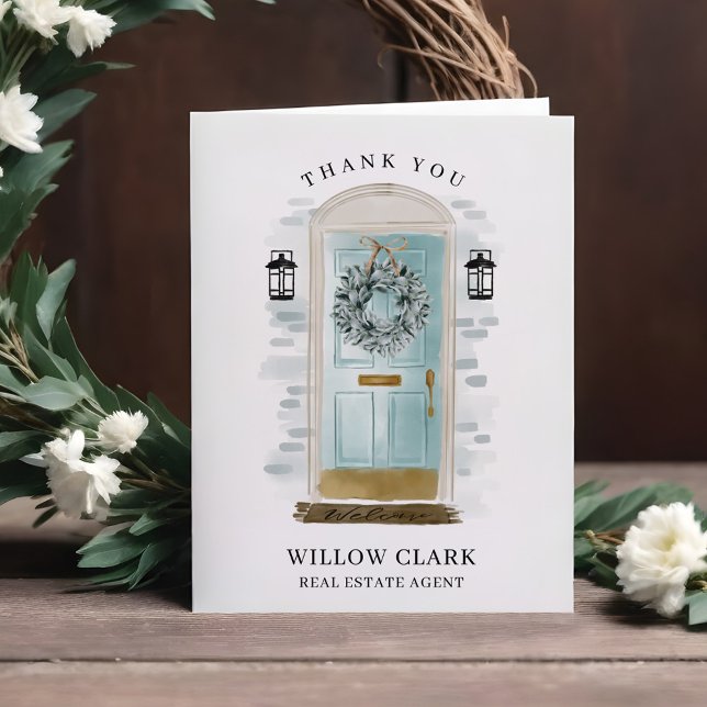 Aqua Blue Watercolor Front Door & Wreath Thank You (Aqua Blue Watercolor Front Door & Wreath Thank You)
